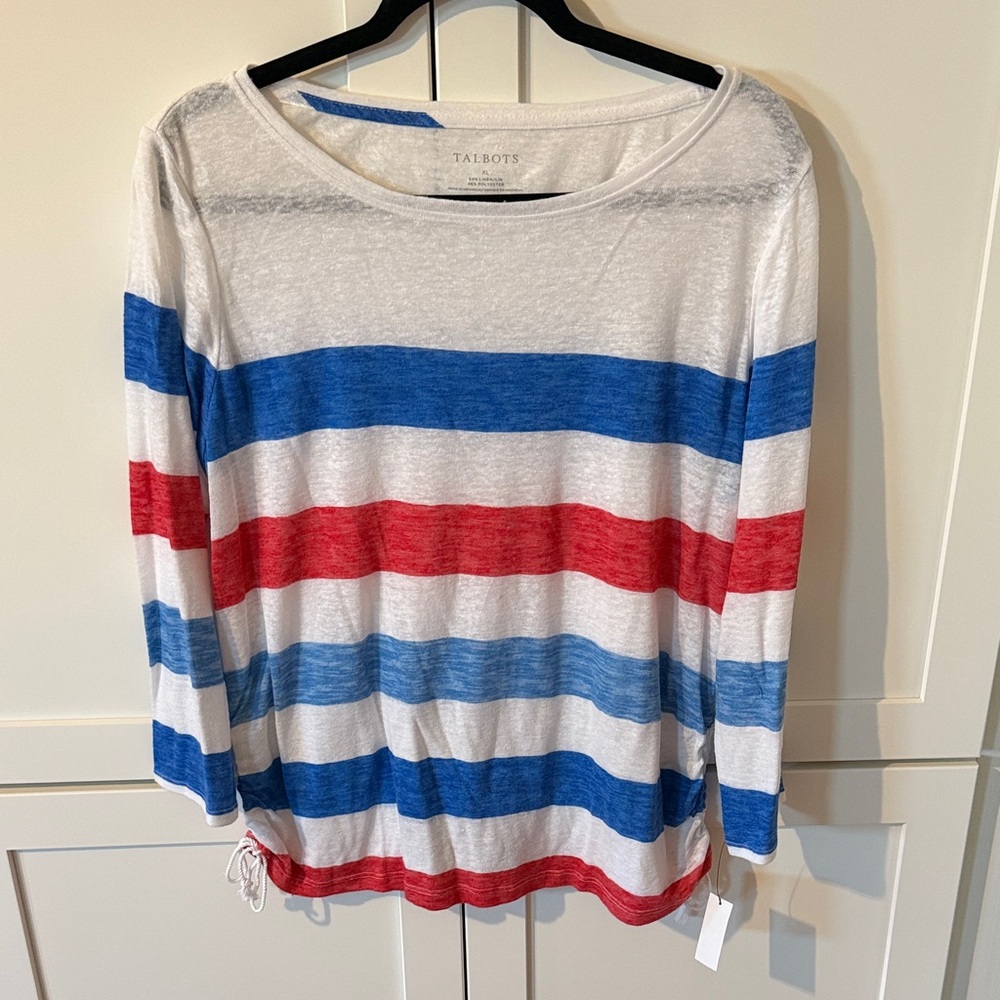 NWT Talbots Cream Boatneck Linen-Blend Knit Top
